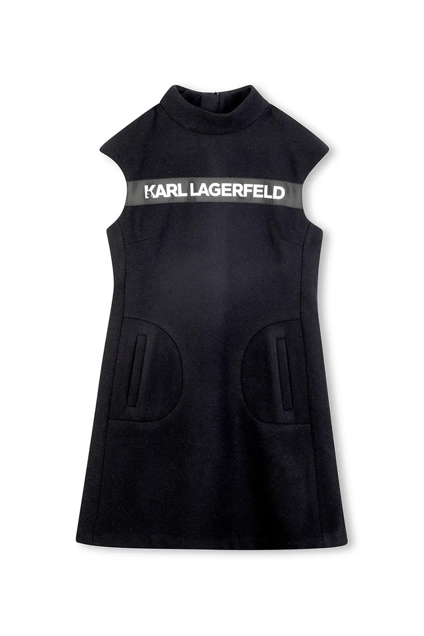 Детское платье с шерстью Karl Lagerfeld цвет чёрный mini расклешённое Z30618 Детское платье с шерстью Karl Lagerfeld цвет чёрный mini расклешённое Z30618