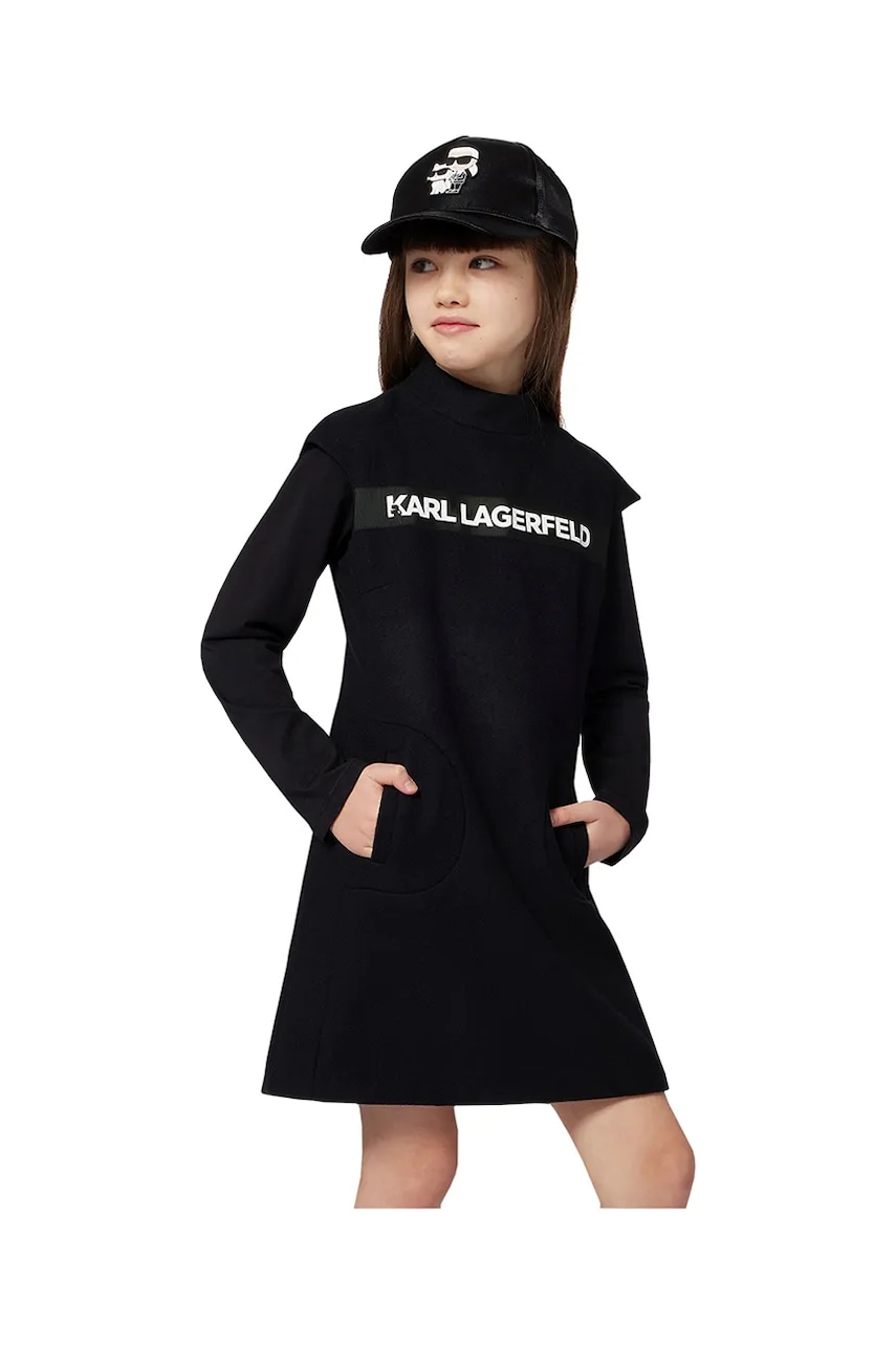 Karl Lagerfeld rochie pentru copii cu lână mini, evazată, neagră Z30618 Karl Lagerfeld rochie pentru copii cu lână mini, evazată, neagră Z30618
