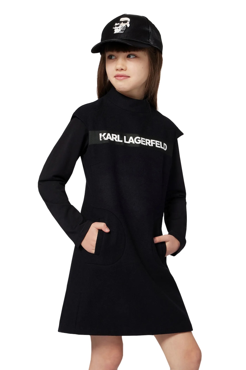 Karl Lagerfeld rochie de lână pentru copii mini evazat negru Z30618
