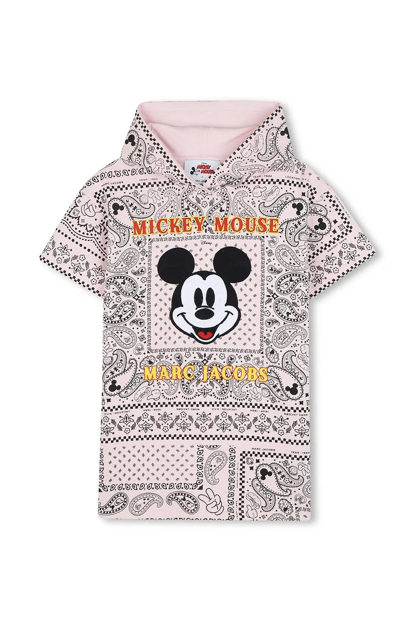 Хлопковое детское платье Marc Jacobs цвет розовый midi прямое W60613 Хлопковое детское платье Marc Jacobs цвет розовый midi прямое W60613