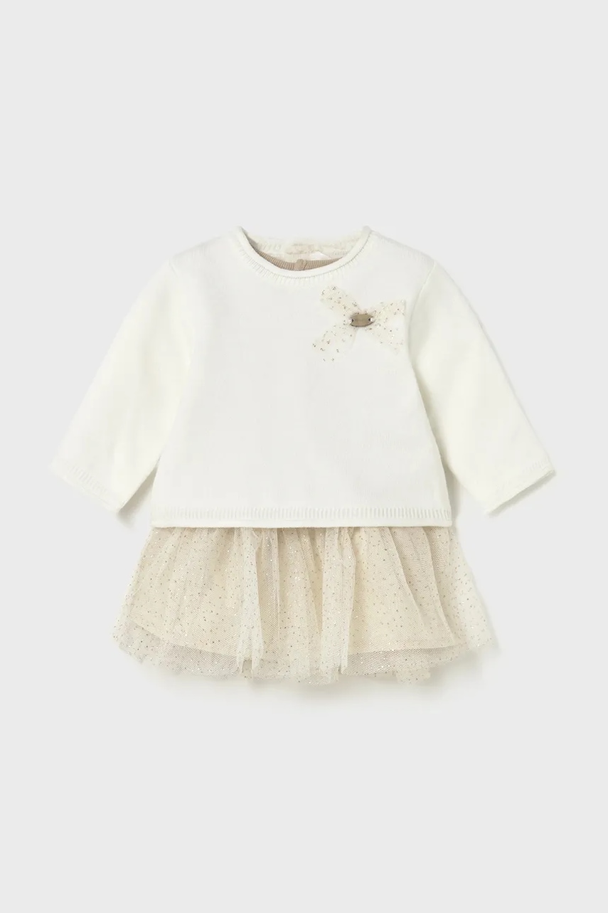 Mayoral Newborn rochie si pulover culoarea bej, mini, evazați, 2808