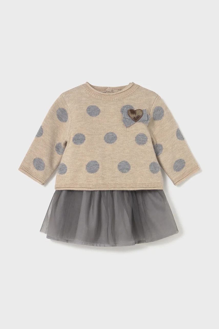 Mayoral Newborn rochie si pulover culoarea bej, mini, evazați, 2808