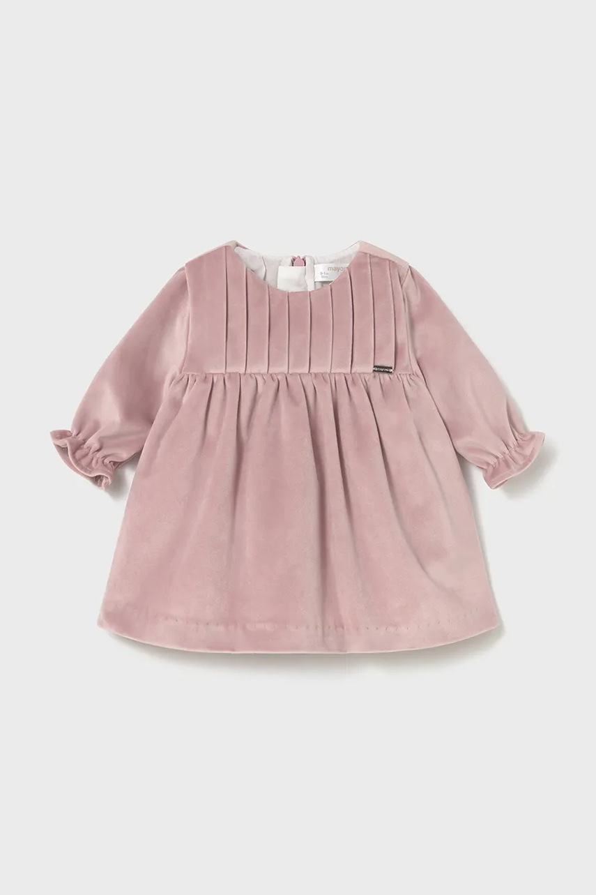 Mayoral Newborn rochie de catifea pentru bebeluși culoarea roz, mini, evazată
