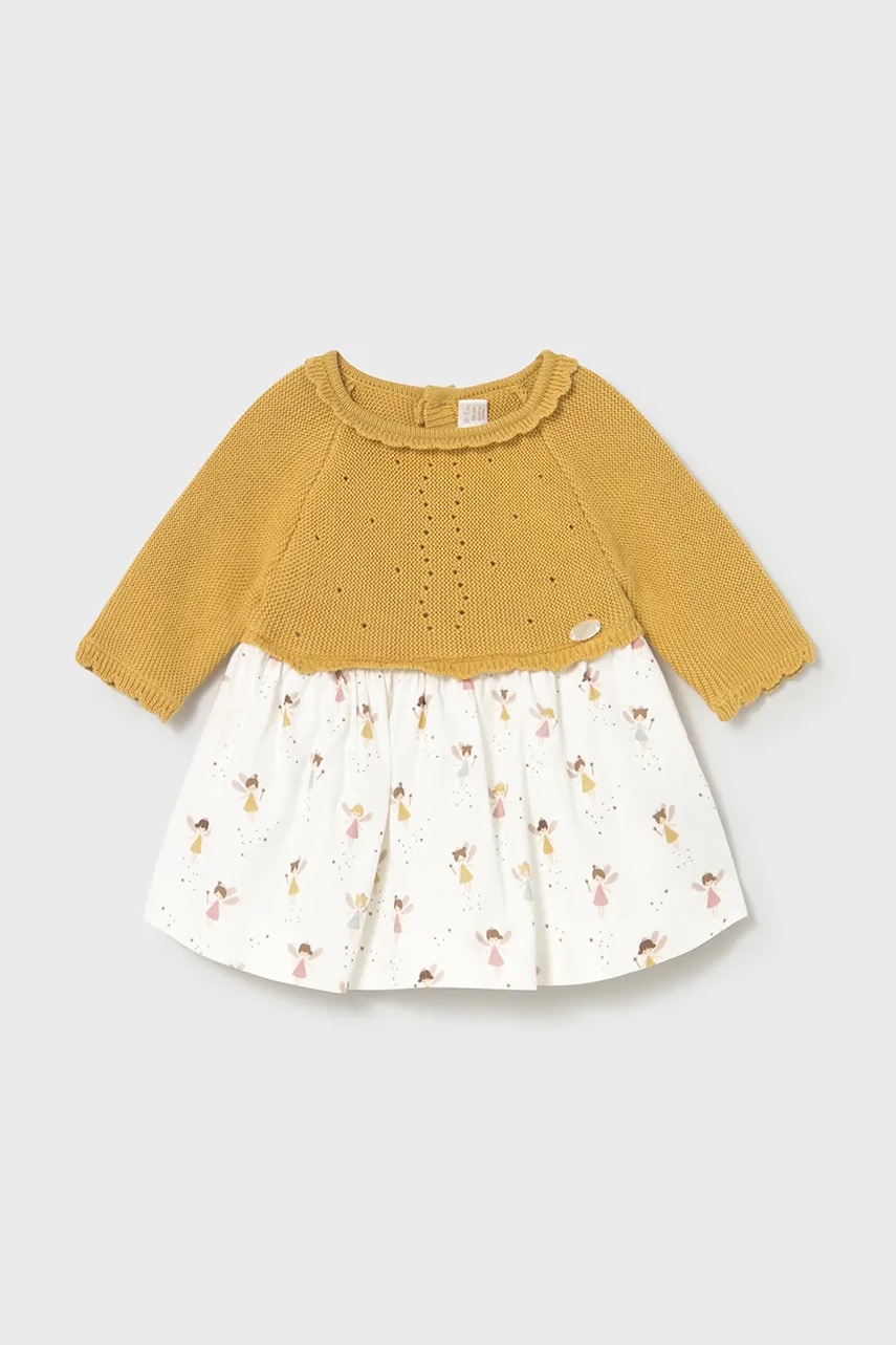 Mayoral Newborn rochie din bumbac pentru bebeluși culoarea galben, mini, evazați, 2821