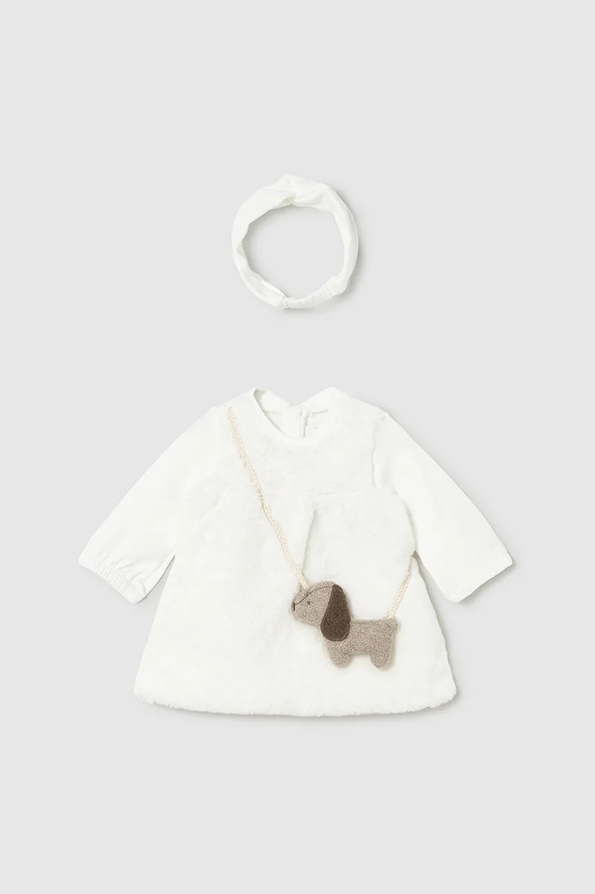 Levně Kojenecké šaty Mayoral Newborn béžová barva, mini, áčková, 2823