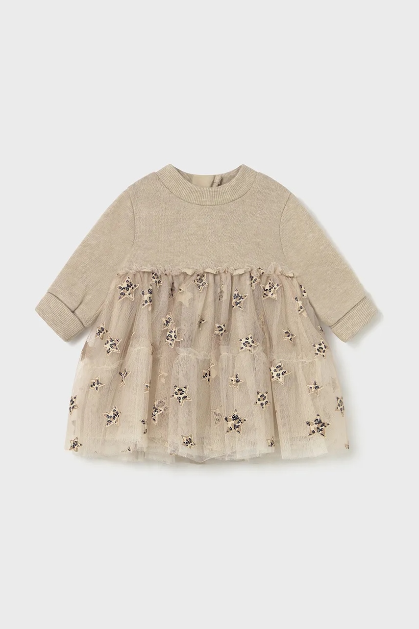 Mayoral Newborn rochie bebe culoarea bej, mini, evazati, 2824