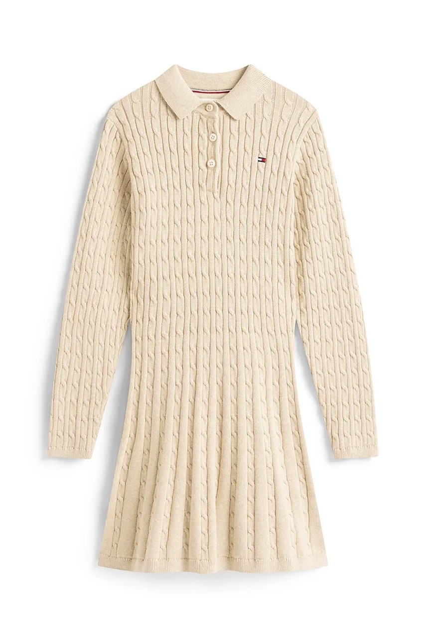Дитяча бавовняна сукня Tommy Hilfiger колір бежевий mini розкльошена KG0KG08789