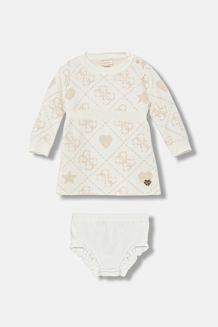 Levně Dětské šaty s příměsí vlny Guess béžová barva, mini, A5BK02 Z39N0