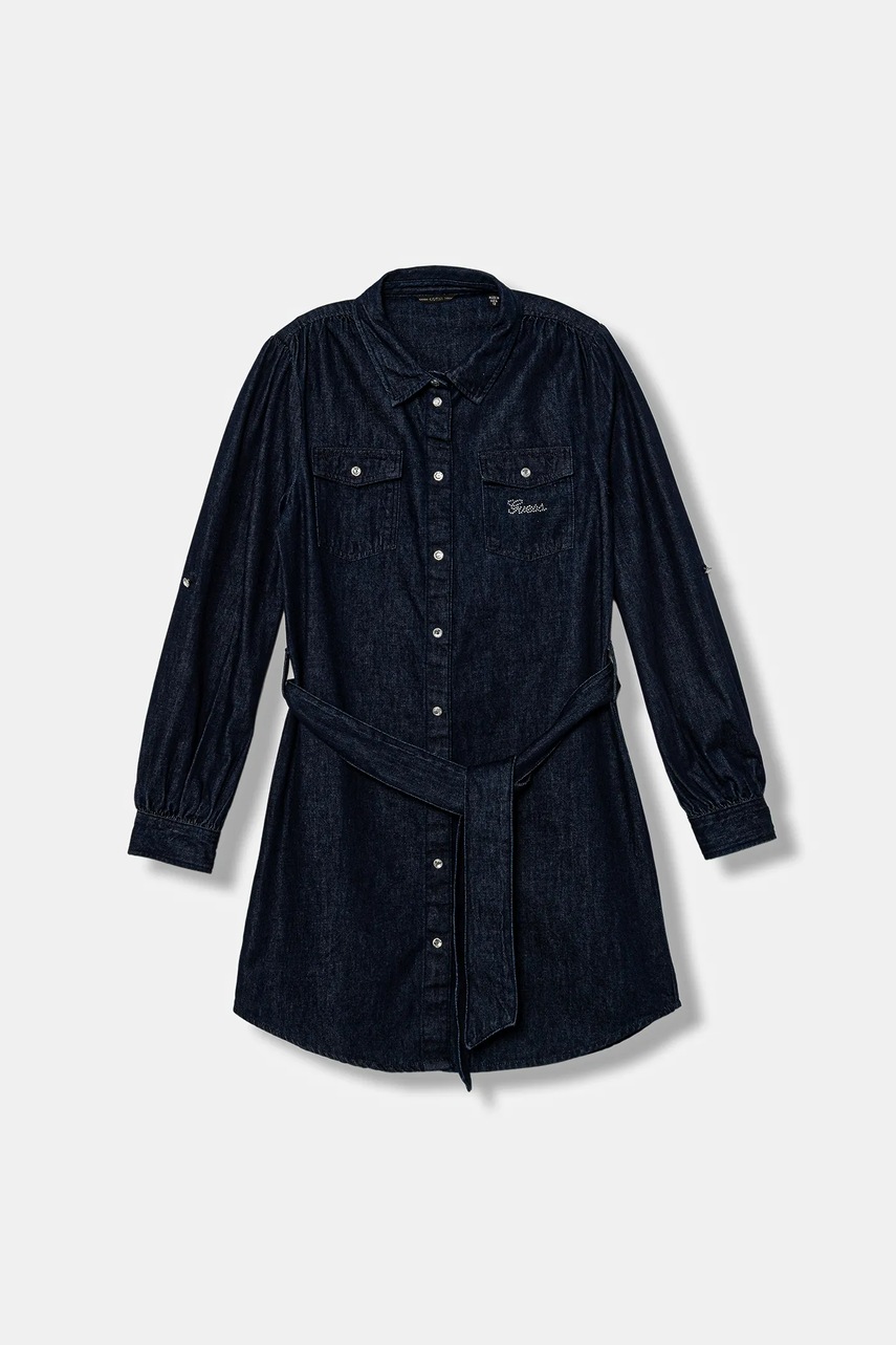 Levně Dětské riflové šaty Guess tmavomodrá barva, mini, J5BK22 D4EU0