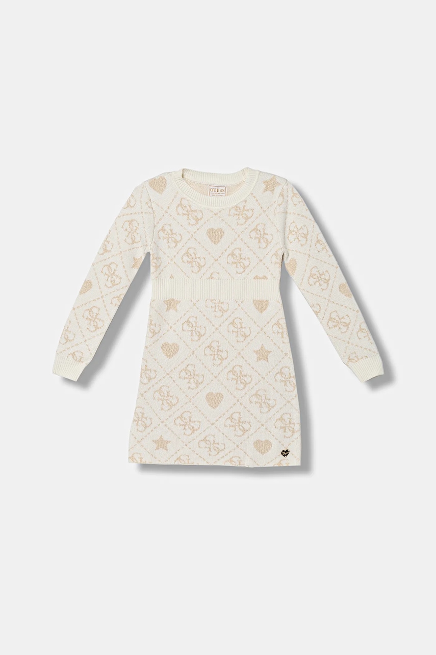 Levně Dětské šaty s příměsí vlny Guess béžová barva, mini, přiléhavé, K5BK02 Z39N0