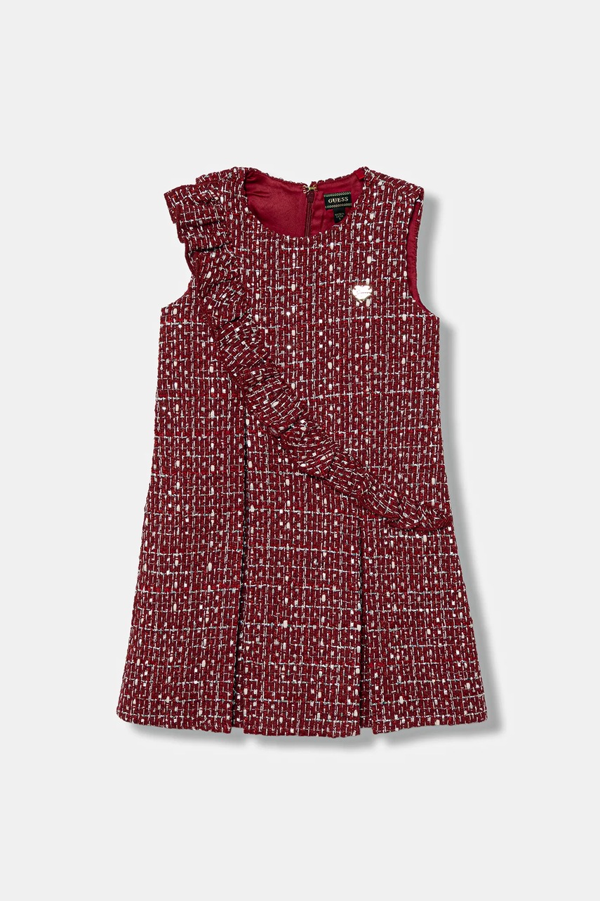 Levně Dětské šaty s příměsí vlny Guess vínová barva, mini, K5BK04 WGXO0