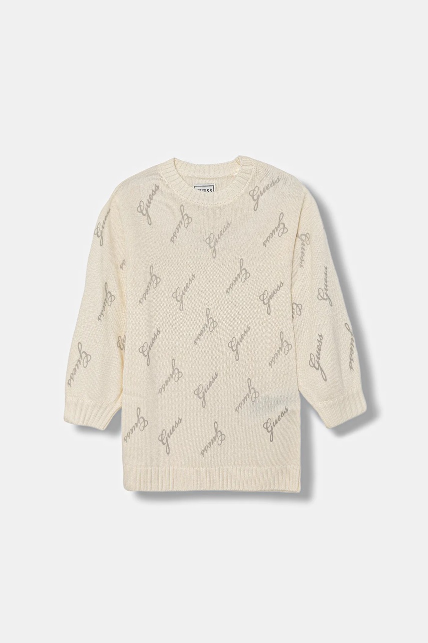 Levně Dětské šaty s příměsí vlny Guess béžová barva, mini, K5BK15 Z0870