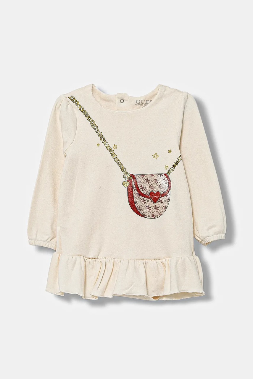 Levně Dětské bavlněné šaty Guess béžová barva, mini, S5BG01 KA6W4