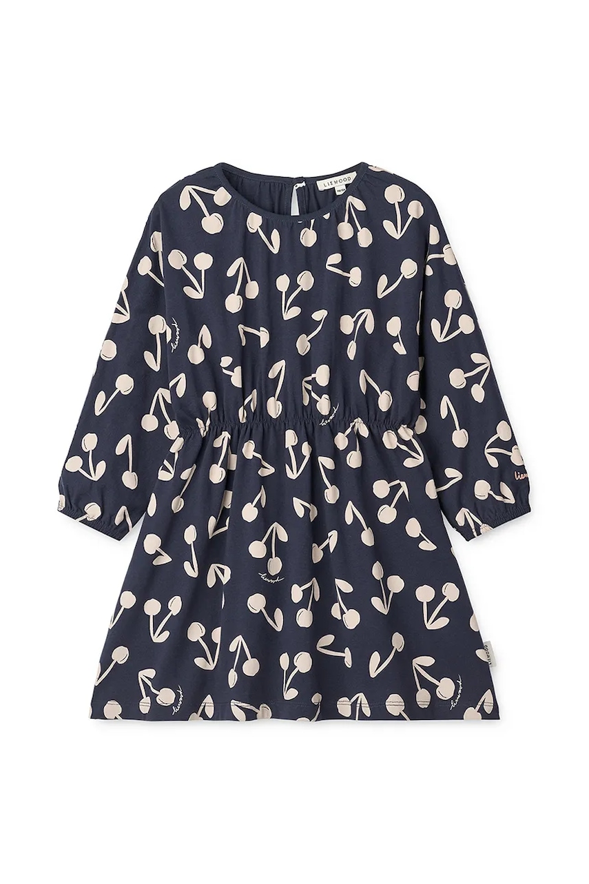 Хлопковое детское платье Liewood Sadia Printed Dress цвет синий mini расклешённое LW20216 Хлопковое детское платье Liewood Sadia Printed Dress цвет синий mini расклешённое LW20216