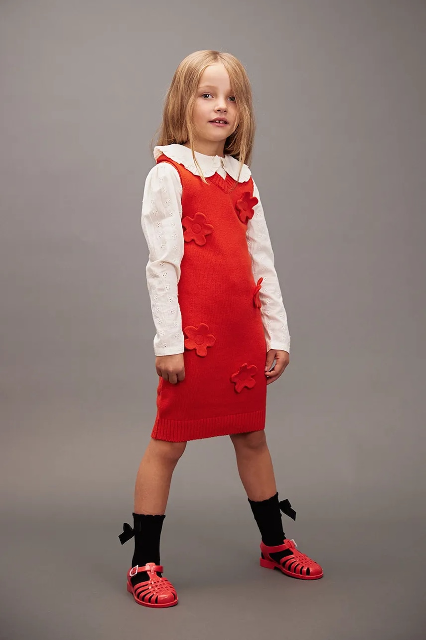 Mini Rodini rochie de bumbac pentru copii culoarea roșu, mini, drept, 25750104