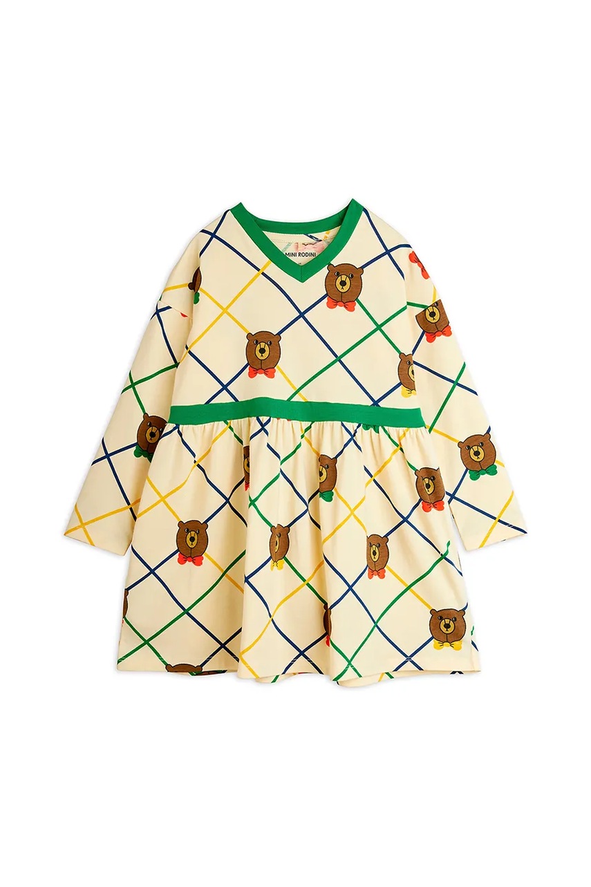 Детское платье с хлопком Mini Rodini Bear цвет бежевый mini расклешённое 25750127