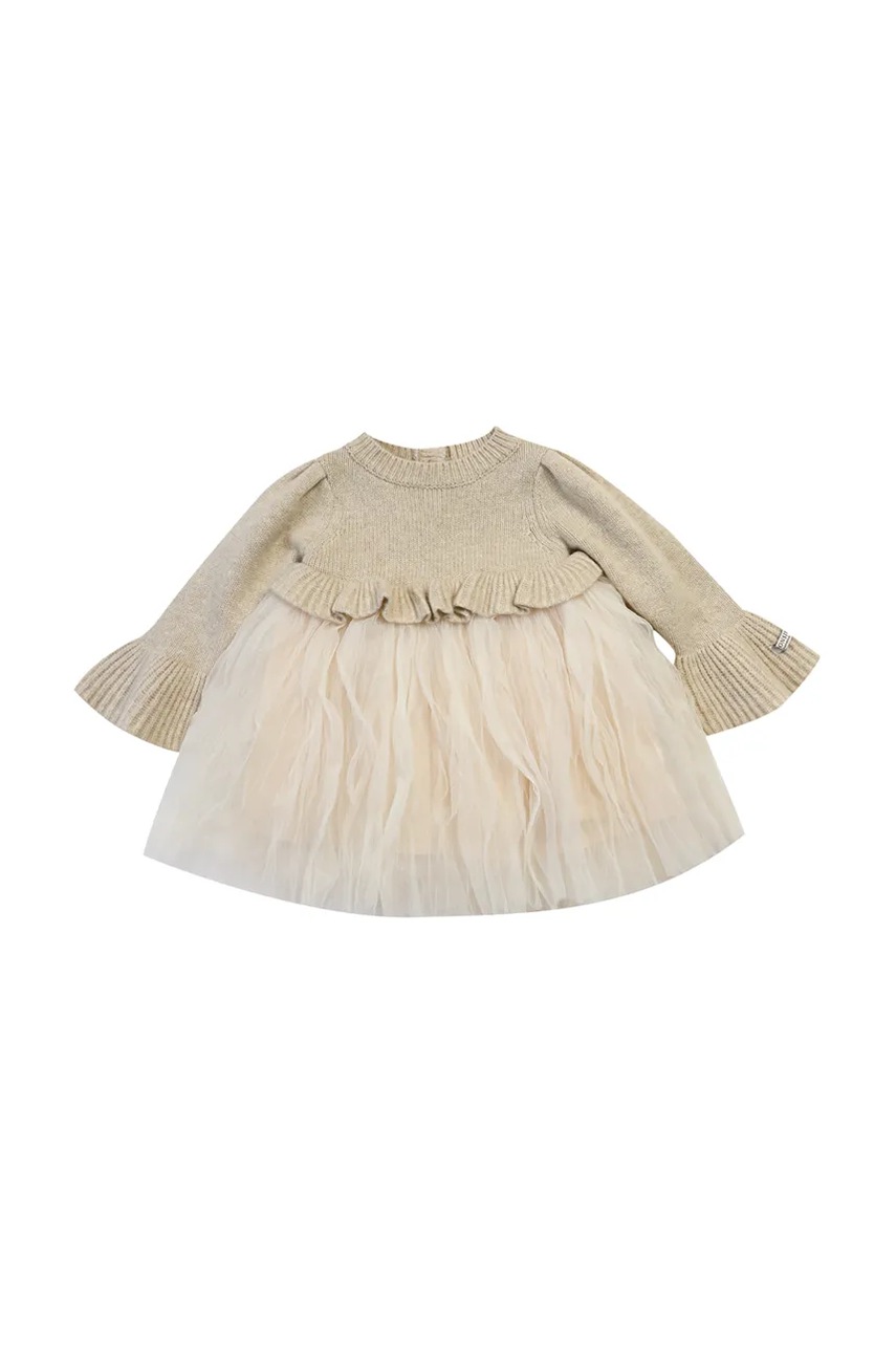 Сукня для немовлят з додаванням вовни Donsje Paulien Dress колір бежевий midi розкльошена 4103200 Сукня для немовлят з додаванням вовни Donsje Paulien Dress колір бежевий midi розкльошена 4103200