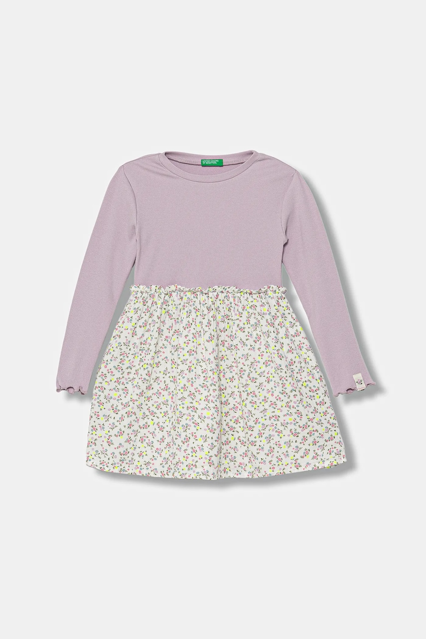 Levně Dívčí šaty United Colors of Benetton fialová barva, mini, 434ZGV02I