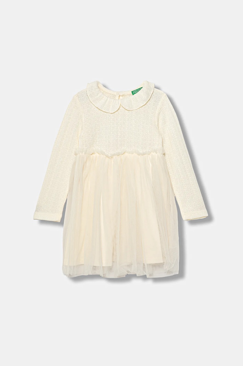 United Colors of Benetton rochie fete culoarea bej, mini, evazati, 4JACGV02J