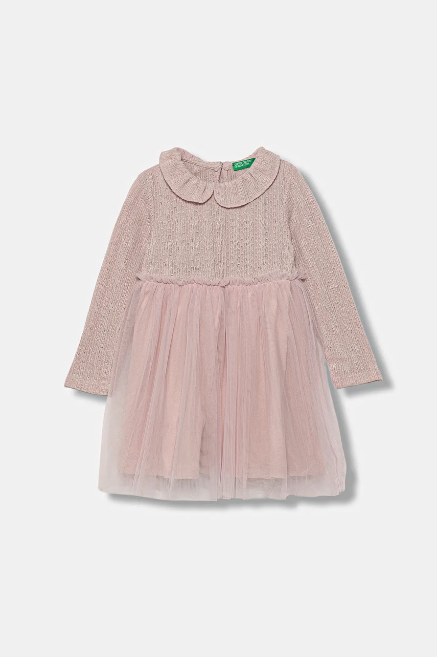 Levně Dívčí šaty United Colors of Benetton růžová barva, mini, 4JACGV02J