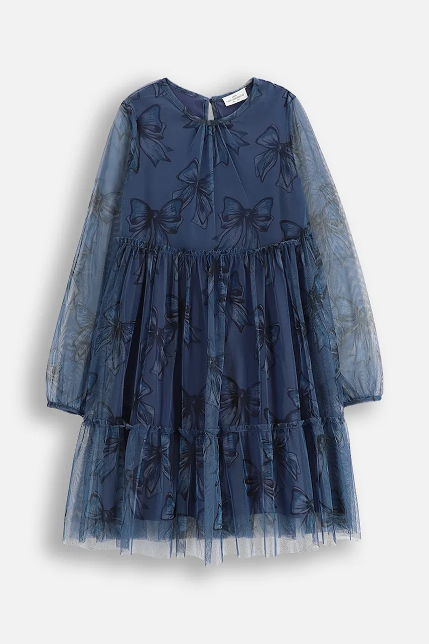Coccodrillo rochie fete culoarea bleumarin, midi, evazați, FABOLOUS GIRL JUNIOR