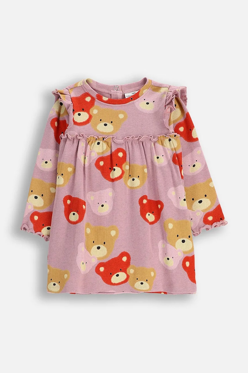 Coccodrillo rochie bebe culoarea roz, mini, evazați, TEDDY BEAR GIRL NEWBORN