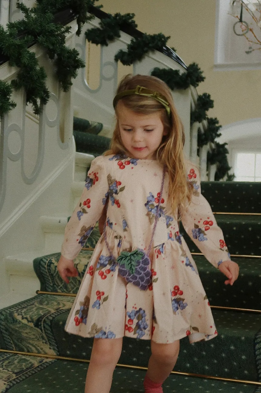 Konges Sløjd rochie din bumbac pentru copii AVI LS BOW DRESS GOTS culoarea bej, mini, evazați, KS104203