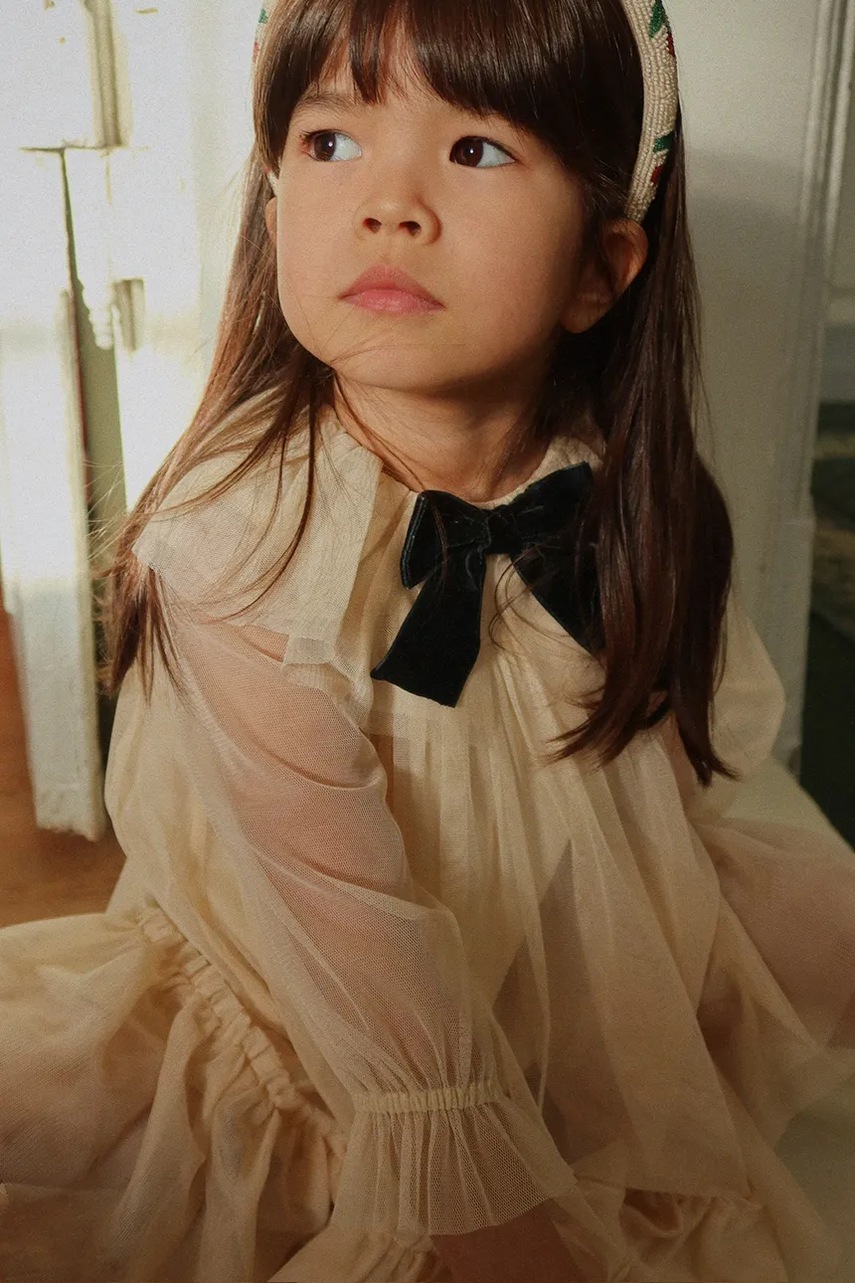 Konges Sløjd rochie fete BOW DRESS culoarea bej, mini, evazați, KS104240