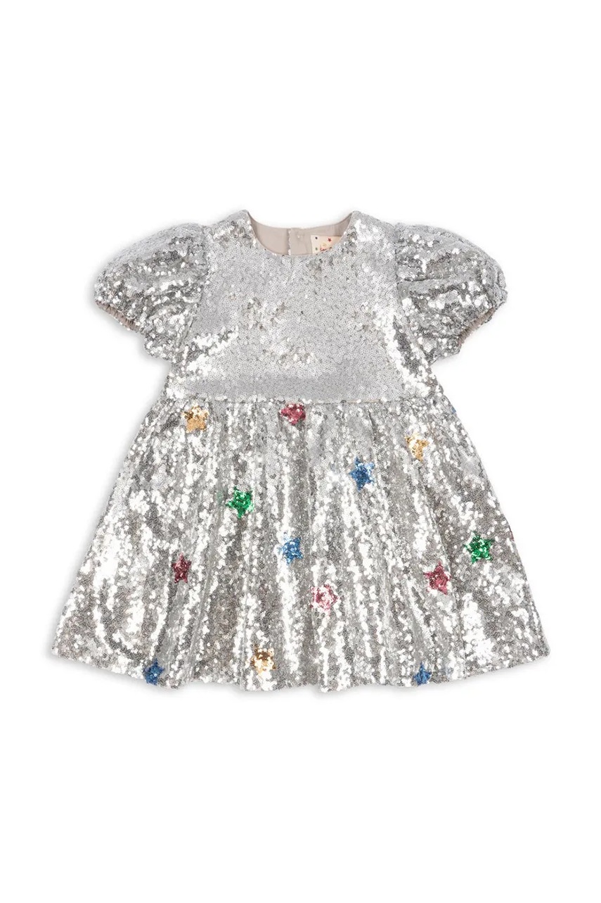 Konges Sløjd rochie fete STARLA STAR DUST DRESS culoarea argintiu, mini, evazați, KS104435
