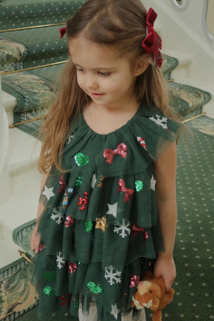 Konges Sløjd rochie fete YVONNE CHRISTMAS DRESS culoarea verde, mini, evazați, KS104469
