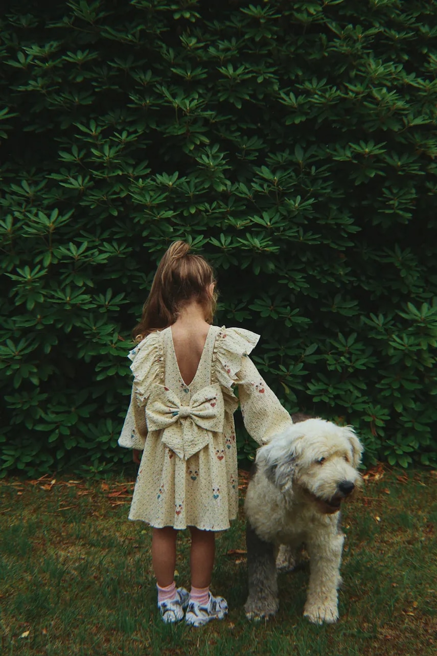 Konges Sløjd rochie fete ELIN BOW DRESS GOTS culoarea bej, maxi, evazați, KS105176