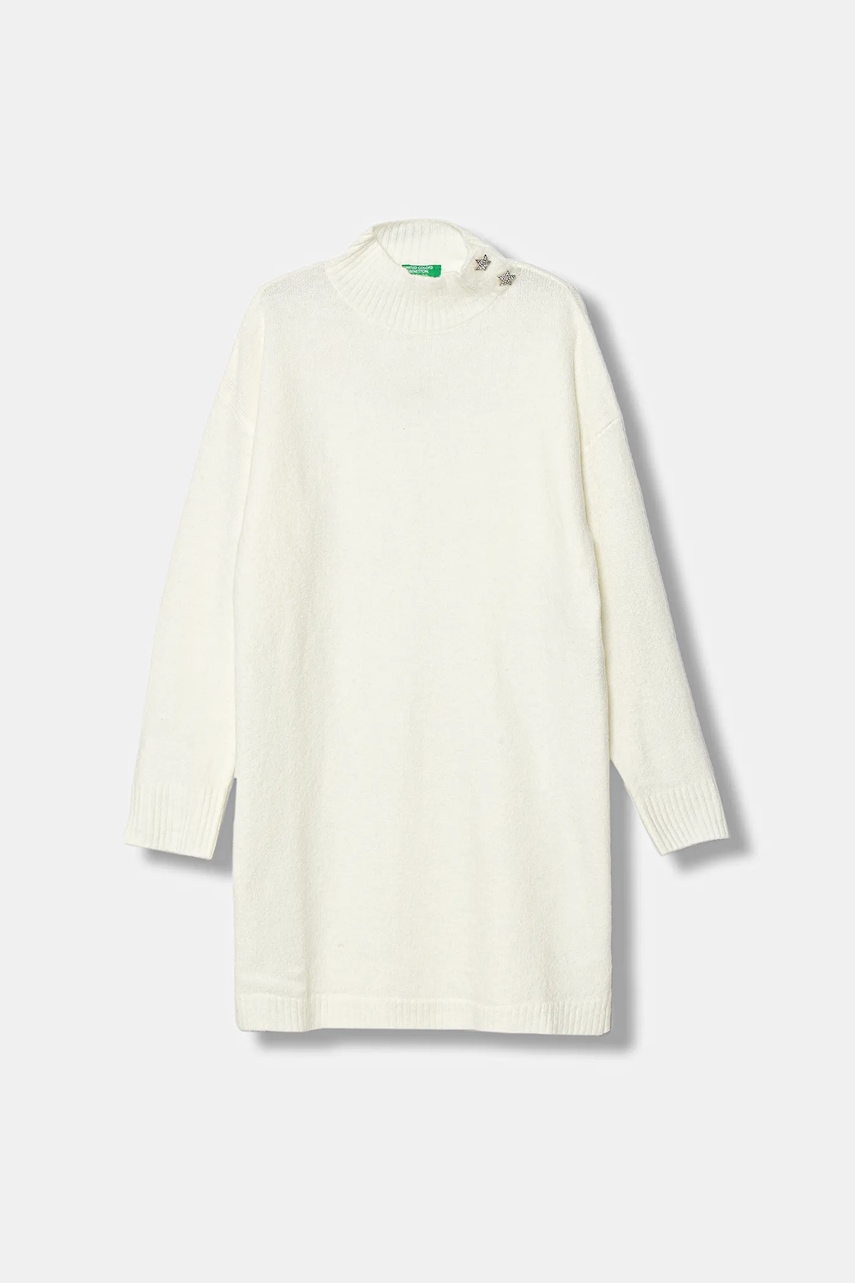 United Colors of Benetton rochie din amestec de lână pentru copii culoarea bej, mini, drept, 12B9CV007