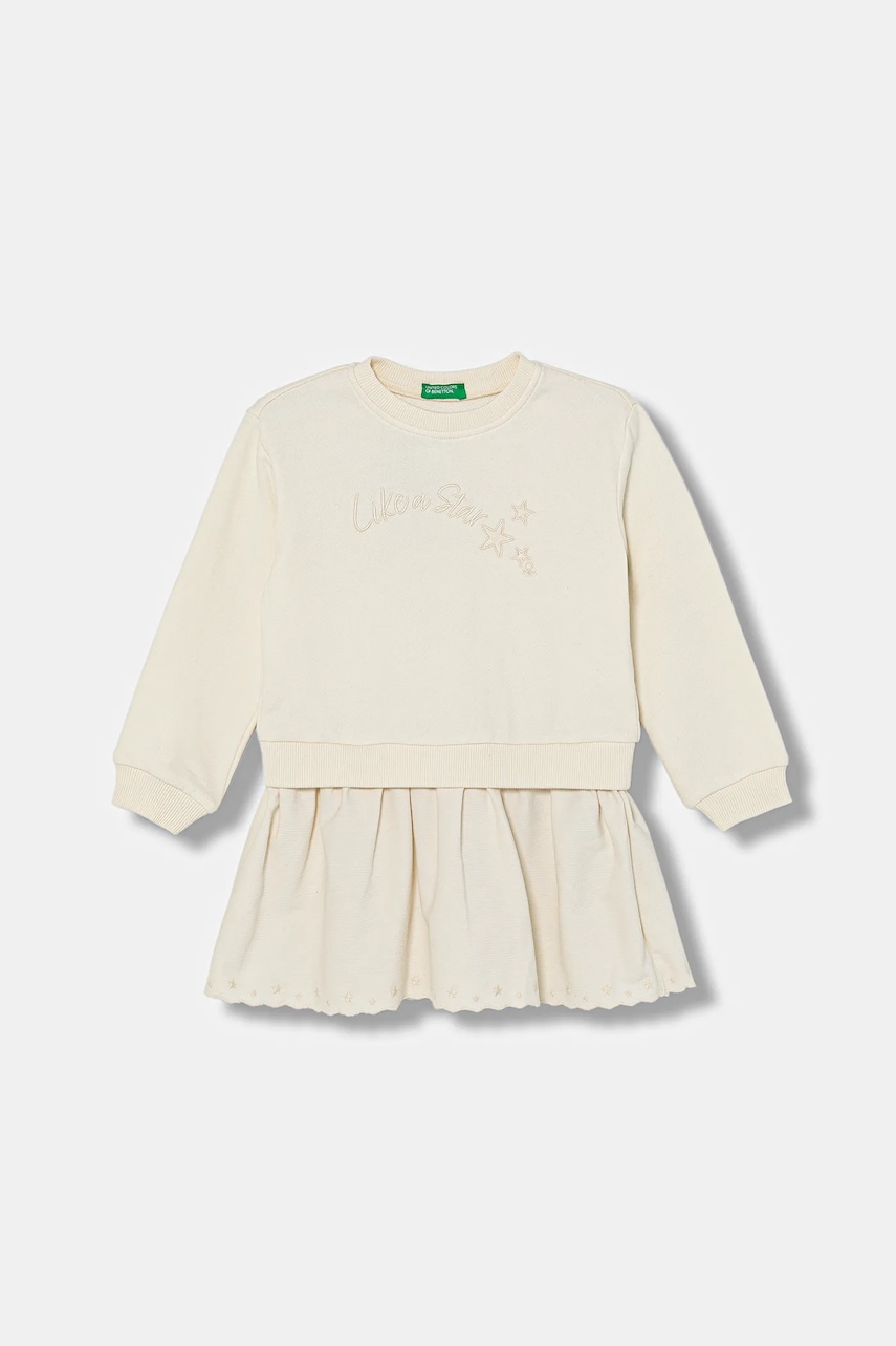 United Colors of Benetton rochie fete culoarea bej, midi, oversize, 345ZGV02L