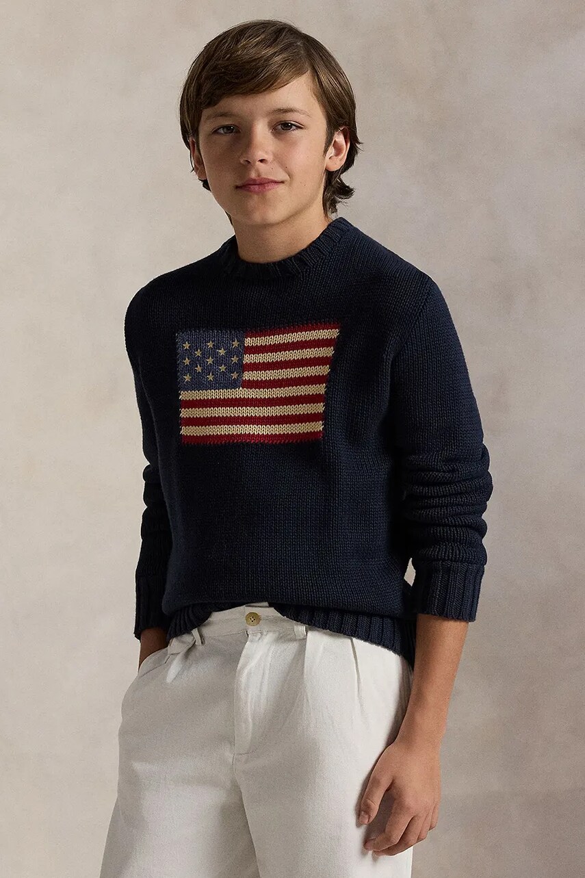 Levně Dětský bavlněný svetr Polo Ralph Lauren tmavomodrá barva, 323668285001
