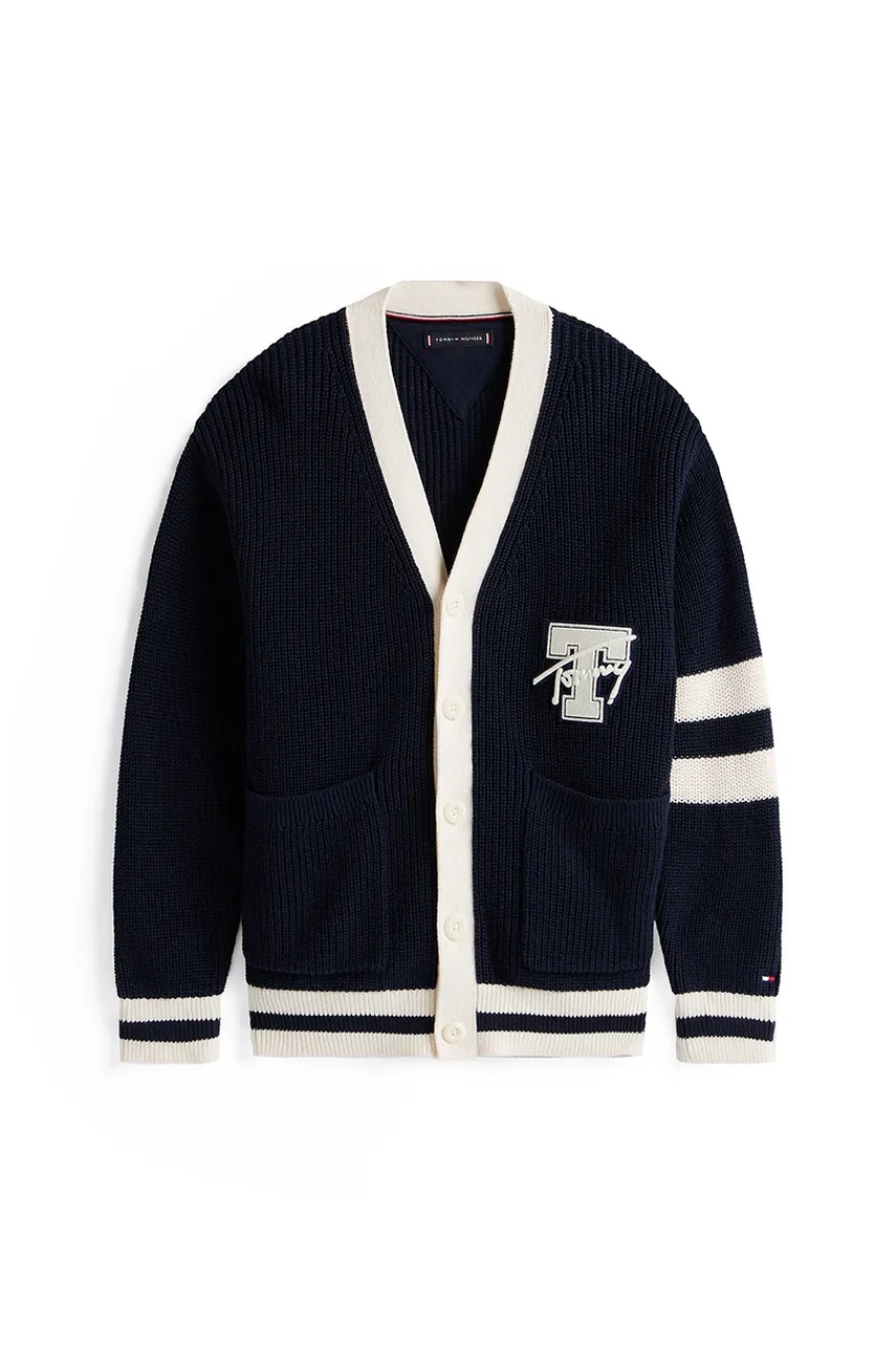 Дитячий бавовняний кардиган Tommy Hilfiger колір синій KB0KB09757