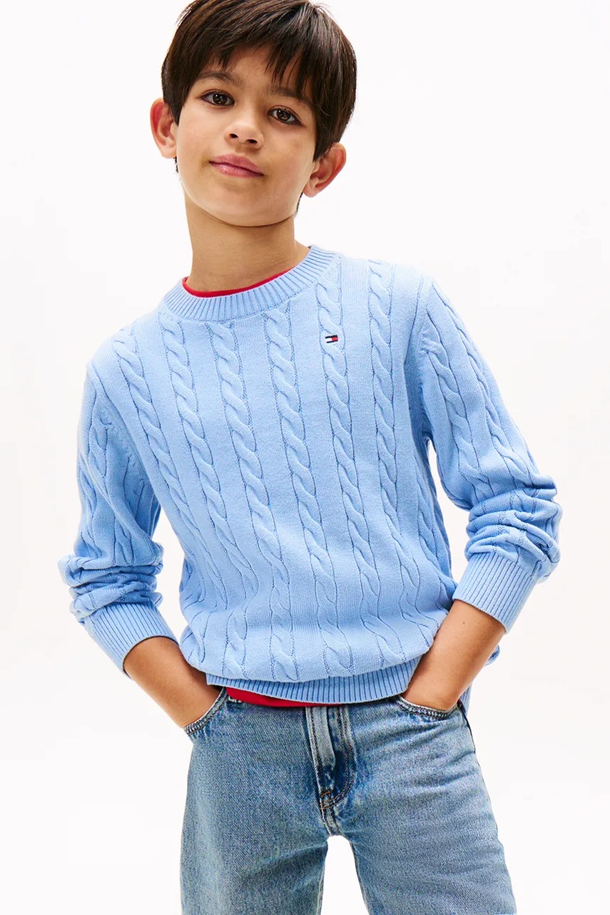 

Детски памучен пуловер Tommy Hilfiger в синьо KB0KB09753, Син