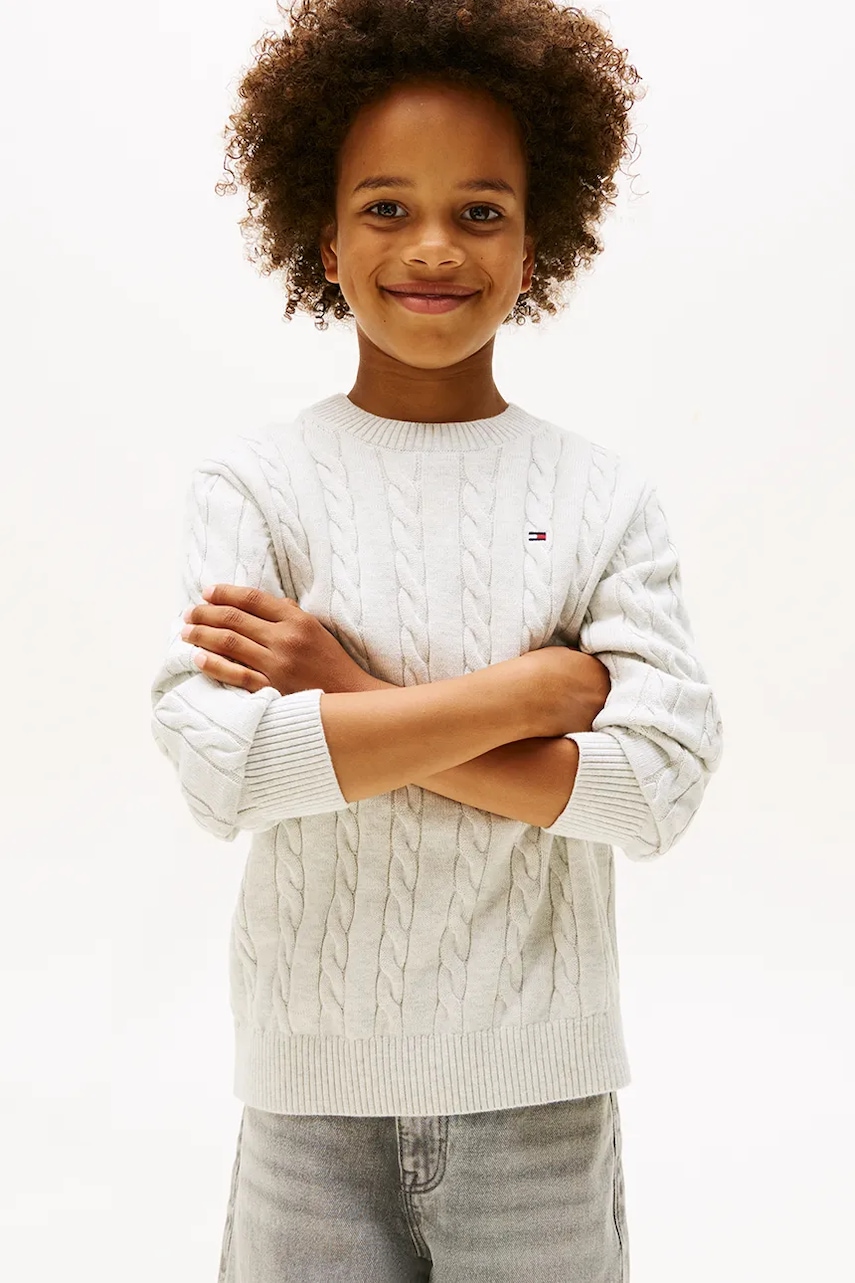 Levně Dětský bavlněný svetr Tommy Hilfiger šedá barva, KB0KB09753