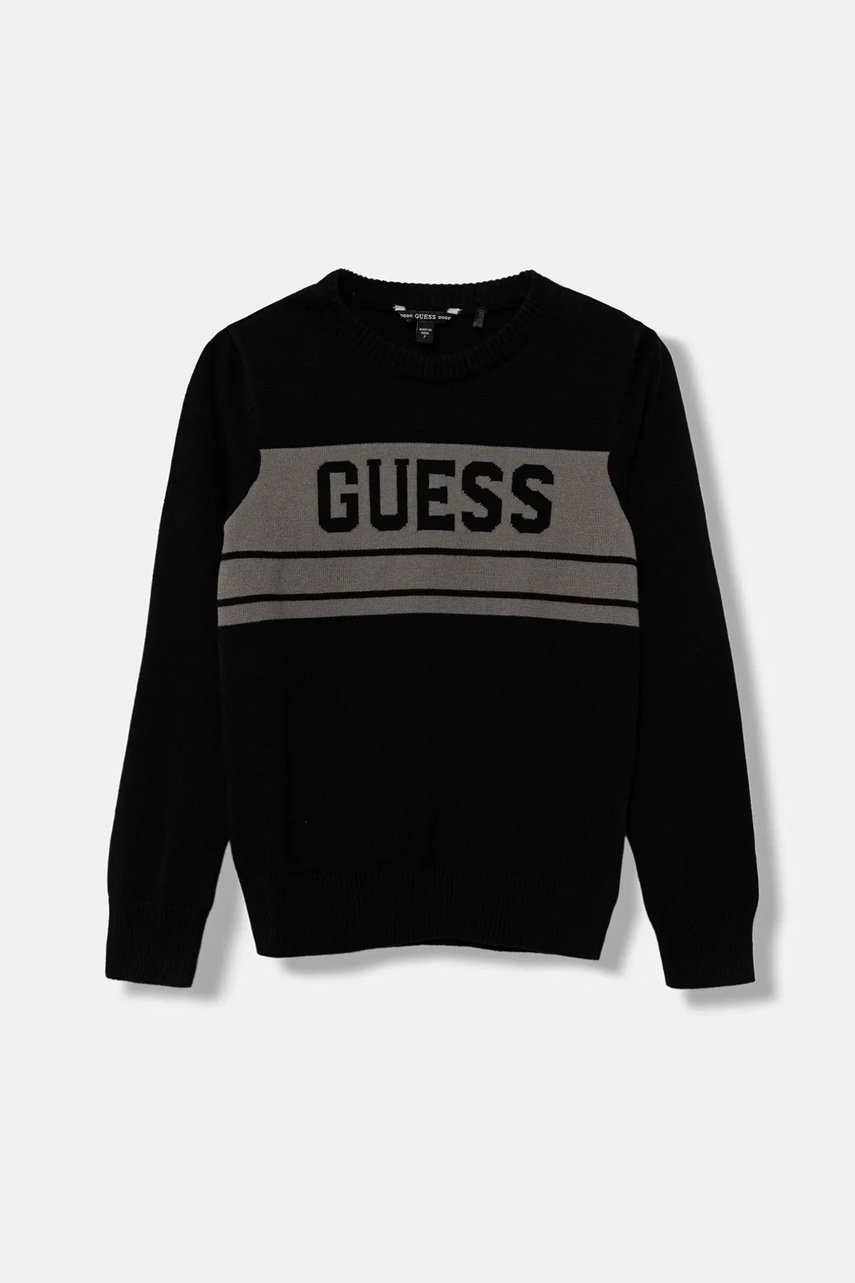 Levně Dětský bavlněný svetr Guess černá barva, L5YR01 Z0140