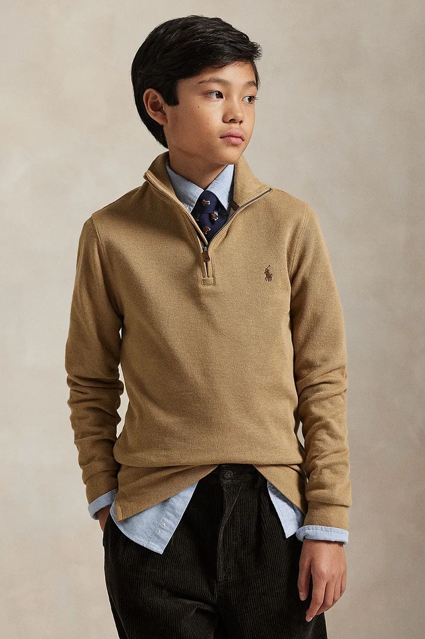 Levně Dětská bavlněná mikina Polo Ralph Lauren hnědá barva, 323953023009