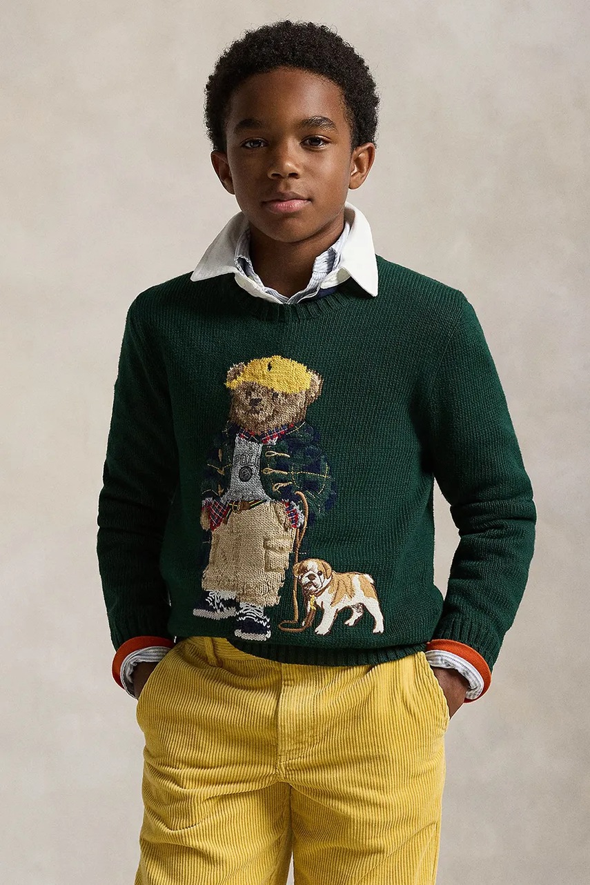 Levně Dětský bavlněný svetr Polo Ralph Lauren zelená barva, 323978393001