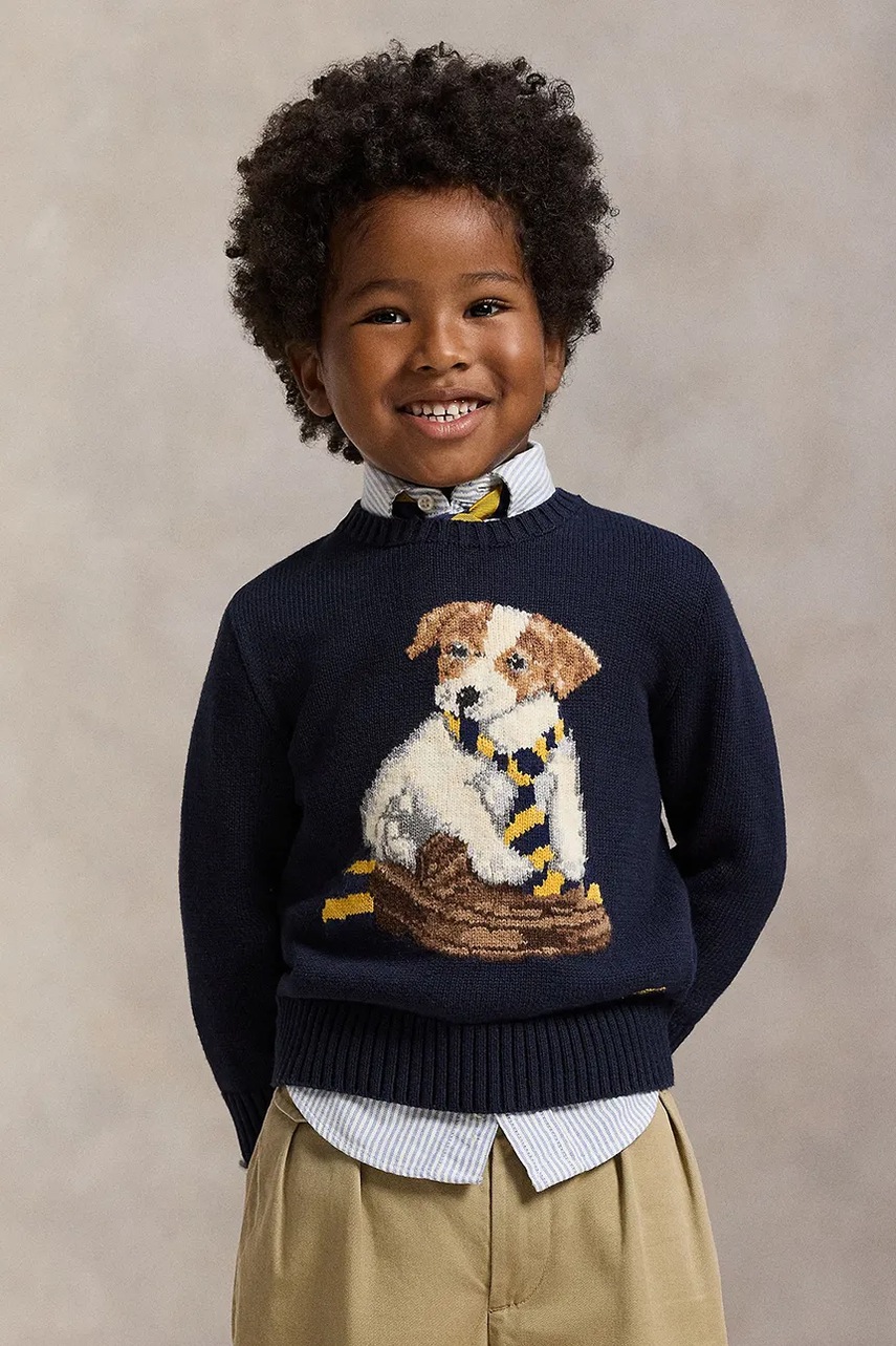 Levně Dětský bavlněný svetr Polo Ralph Lauren tmavomodrá barva, 322978392001
