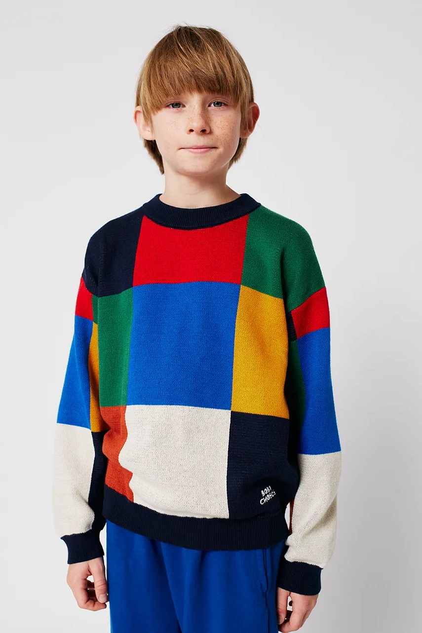 Παιδικό βαμβακερό πουλόβερ Bobo Choses Multicolor Tiles φωτογραφία