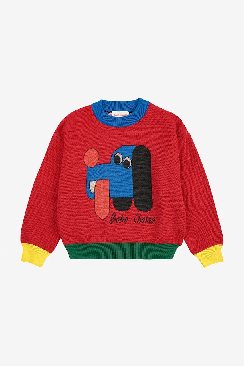Детский хлопковый свитер Bobo Choses Doggy Mate цвет красный 225AC111 Детский хлопковый свитер Bobo Choses Doggy Mate цвет красный 225AC111