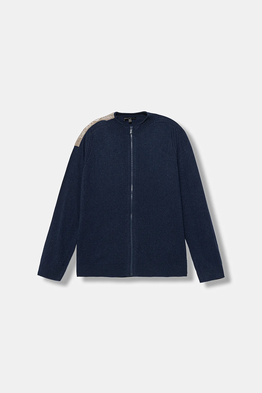 Levně Dětský kardigan s příměsí vlny Emporio Armani tmavomodrá barva, EB000648 AF17340