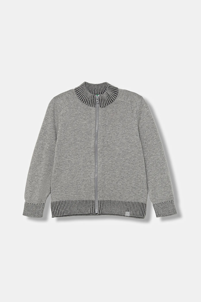 Levně Dětský bavlněný kardigan United Colors of Benetton šedá barva, 120YC500W