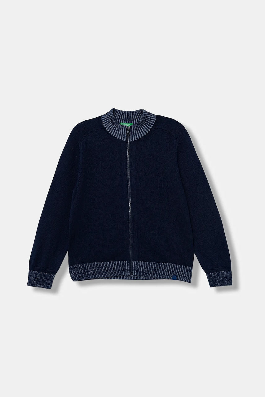 Levně Dětský bavlněný kardigan United Colors of Benetton tmavomodrá barva, 120YC500W