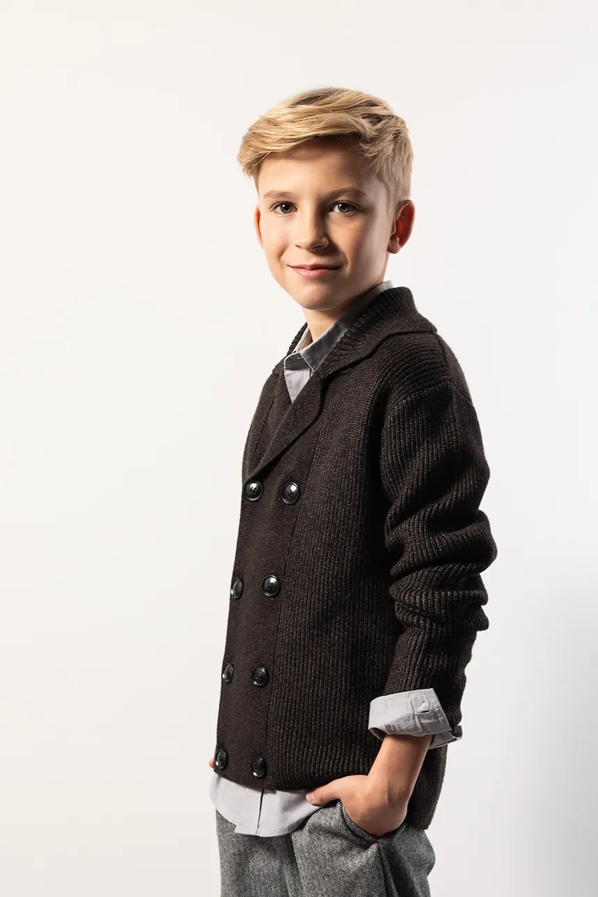 Coccodrillo cardigan din vâscoză pentru copii culoarea gri, light, ELEGANT JUNIOR BOY