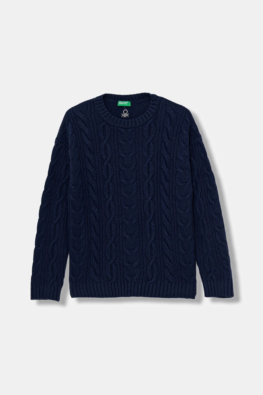 United Colors of Benetton pulover de lână pentru copii culoarea bleumarin, 1344C107G