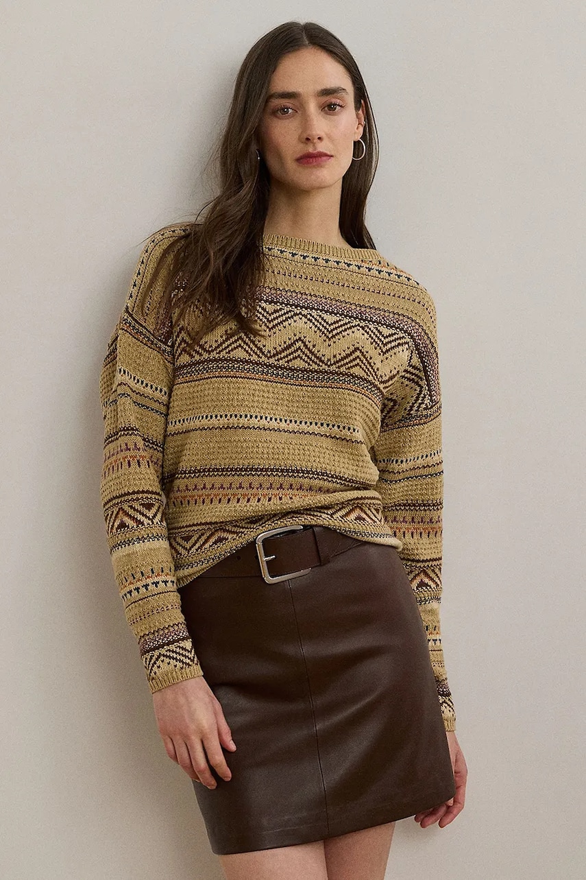 Levně Svetr s příměsí lnu Lauren Ralph Lauren dámský, béžová barva, 200971322