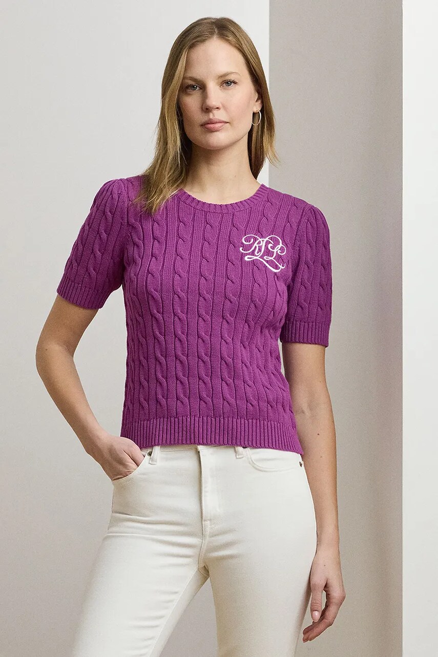 Levně Bavlněný svetr Lauren Ralph Lauren dámský, fialová barva, 200976989